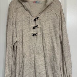 Free People - Cream Hooded Sweatshirt with Toggle Buttons